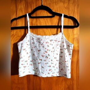 Floral White Lace Trim Crop Tank Top Size Medium